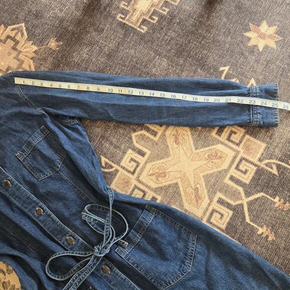 Vintage Eddie Bauer Denim Long Sleeve Tie Waist Blue Button Down Jean Dress - Picture 7 of 11